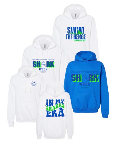 Stonehenge Sharks Hoodie Sweatshirt - White or Royal - 3 Design Options- Youth & Adult Sizes