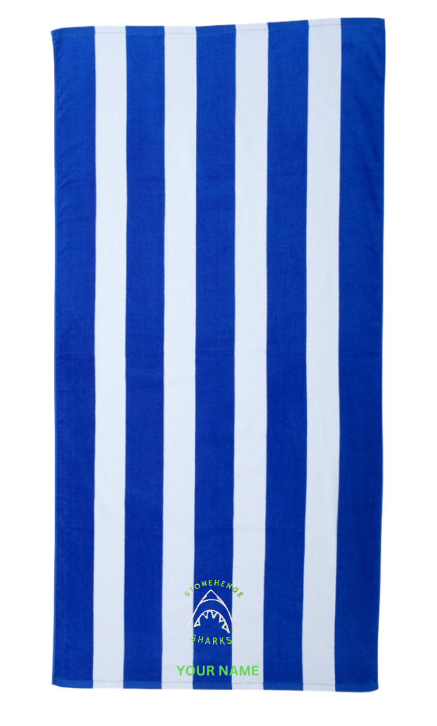 Stonehenge Sharks Embroidered Beach Towel- Royal Stripe