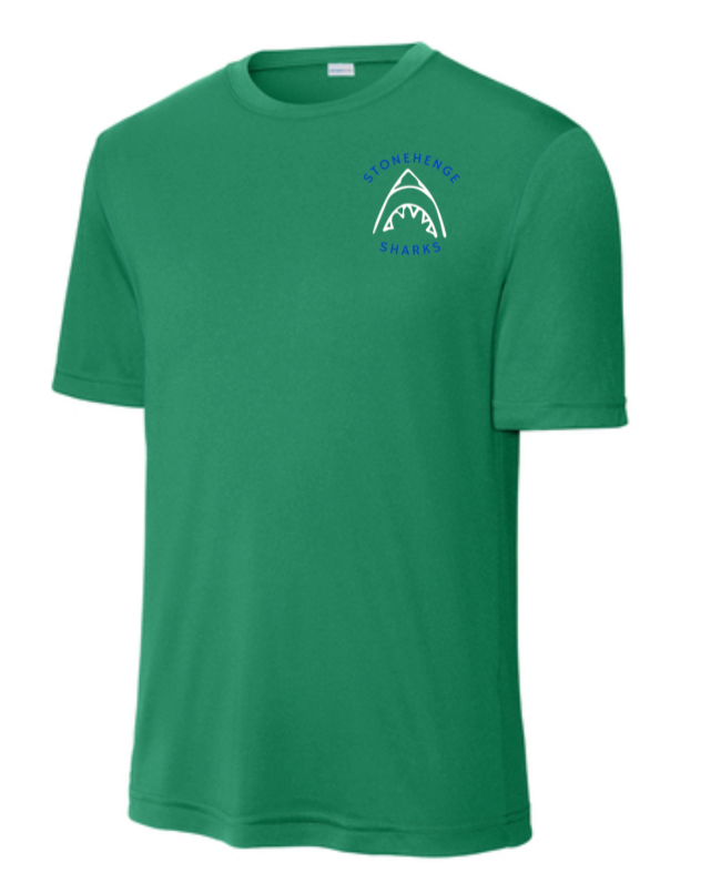Stonehenge Sharks MENS Moisture Wick Tee - Kelly Green or White - 4 Designs - Adult
