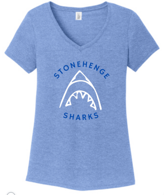Stonehenge Sharks TEAM Ladies V-Neck Tee - Maritime Frost or Green Frost - Stonehenge Sharks - Adult