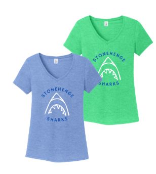 Stonehenge Sharks TEAM Ladies V-Neck Tee - Maritime Frost or Green Frost - Stonehenge Sharks - Adult