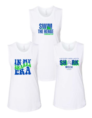 Stonehenge Sharks Ladies Muscle Tank Top - White - 3 Design Options - Adult