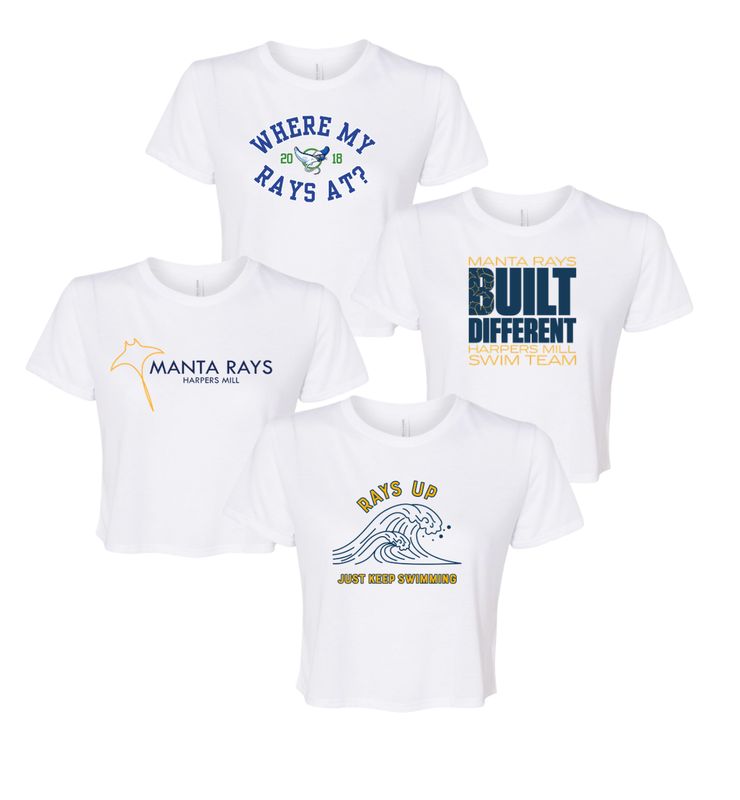 Harpers Mill Manta Rays Ladies Flowy Crop Tee - White - 4 Design Options - Adult Harpers Mill Manta Rays Ladies Flowy Crop Tee - White - 4 Design Options - Adult