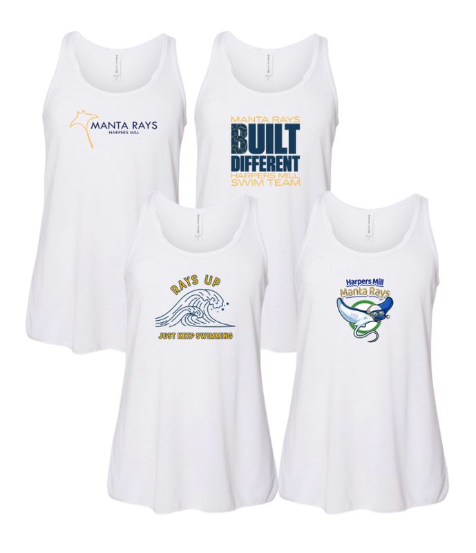 Harpers Mill Manta Rays LADIES & GIRLS Flowy Racerback Tank - White - 4 Design Options - Youth & Adult Sizes Harpers Mill Manta Rays LADIES & GIRLS Flowy Racerback Tank - White - 4 Design Options - Youth & Adult Sizes