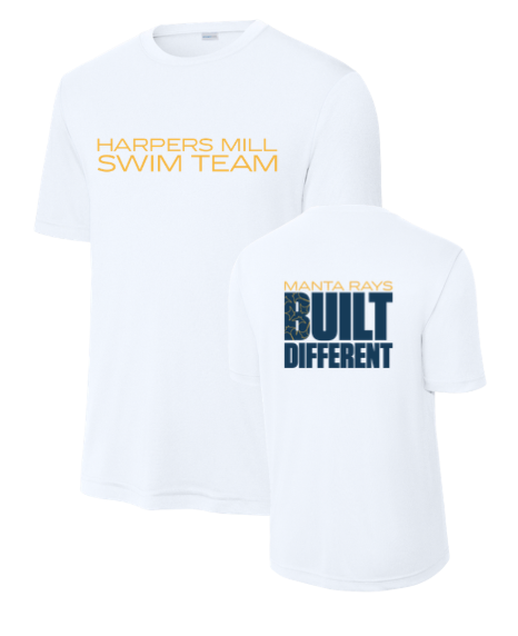 Harpers Mill Manta Rays Mens Moisture Wick Tee - White - 5 Design Options - With Optional Personization - Adult Sizes