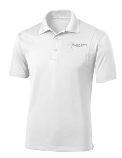 Harpers Mill Manta Rays Mens Moisture Wick Polo with Embroidered Logo - White or Kelly Green - Adult Sizes