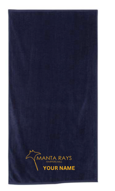 Harpers Mill Manta Rays Custom Embroidered Beach Towel- Navy