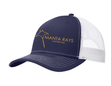 Harpers Mill Manta Rays Custom Embroidered Snapback Trucker Cap Hat - Navy & White
