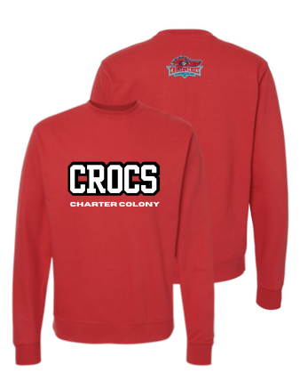 Charter Colony Crimson Crocs Custom Varsity Crew Sweatshirt with Embroidery & Tackle Twill - Adult Sizes Only