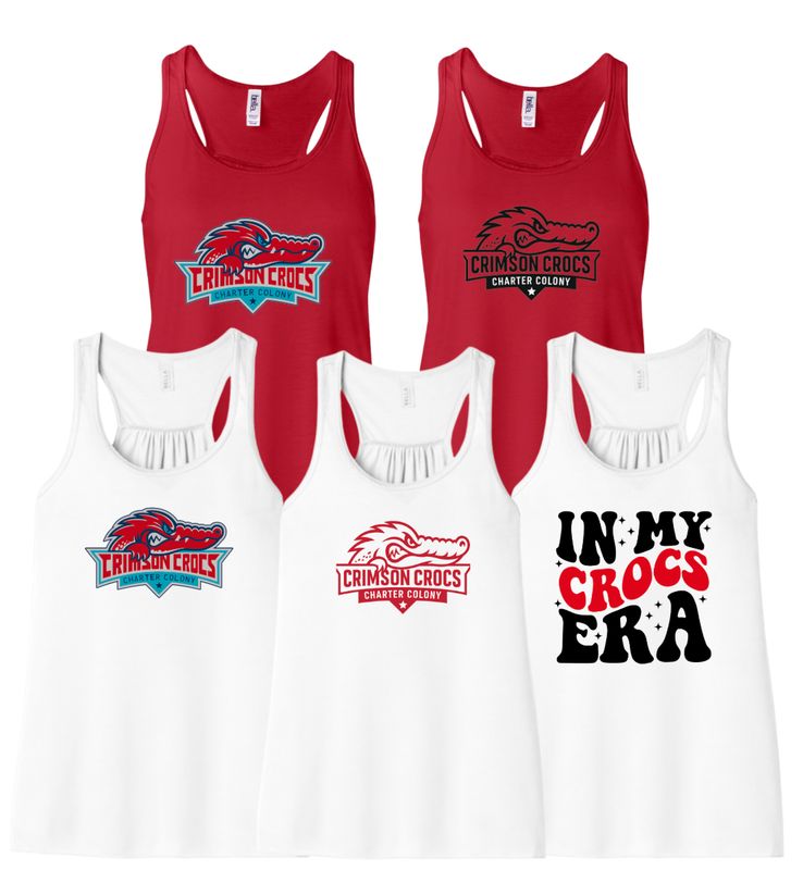Charter Colony Crimson Crocs Ladies Flowy Racerback Tank - 3 Design Options - White or Red - Adult
