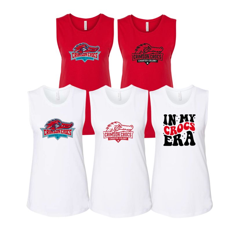 Charter Colony Crimson Crocs Ladies Muscle Tank Top - Red or White - 3 Design Options - Adult