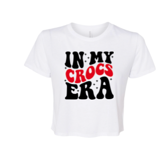 Charter Colony Crimson Crocs Ladies Flowy Crop Tee - 3 Design Options - White - Adult