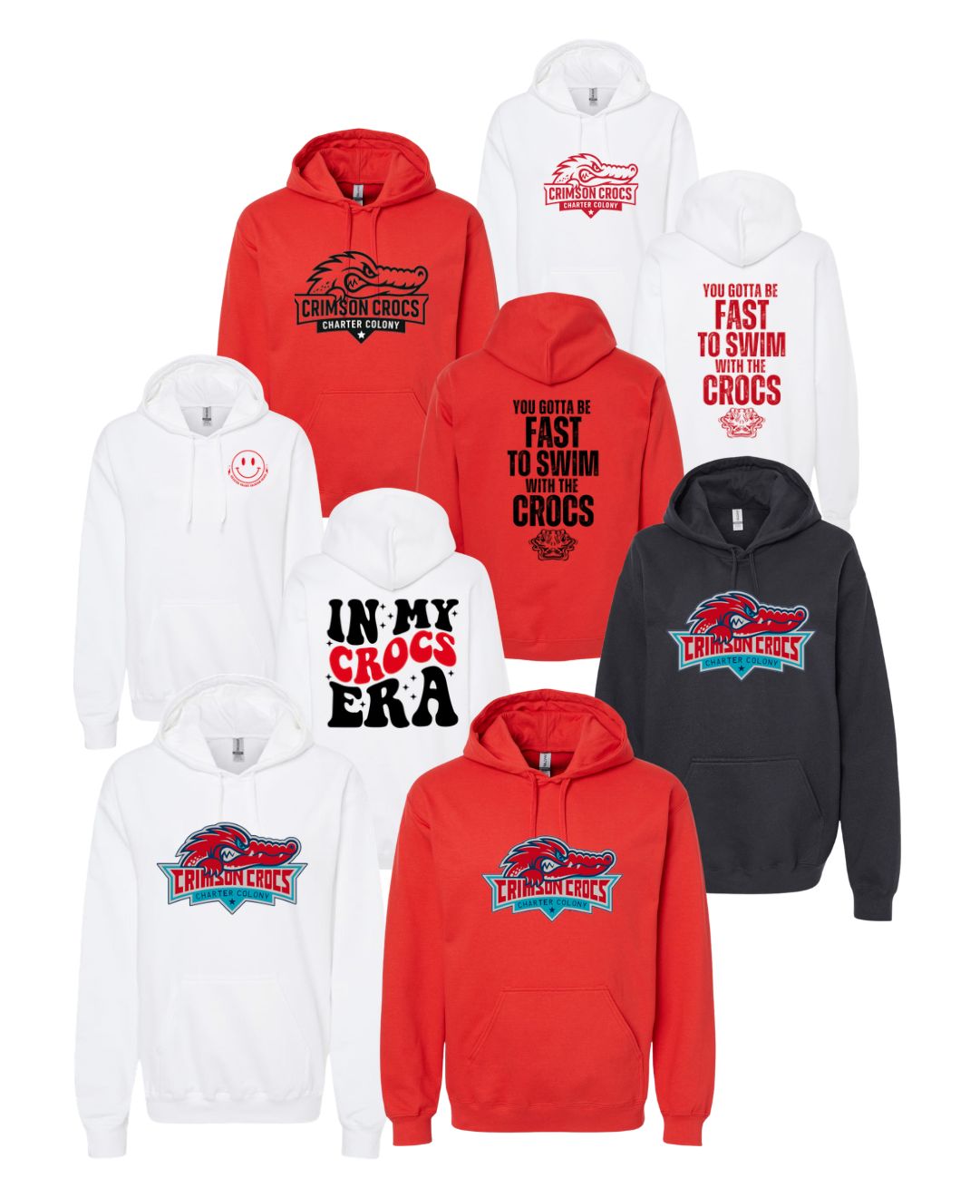 Charter Colony Crimson Crocs Team  Hoodie Sweatshirt - 3 Design Options - White, Black or Red
