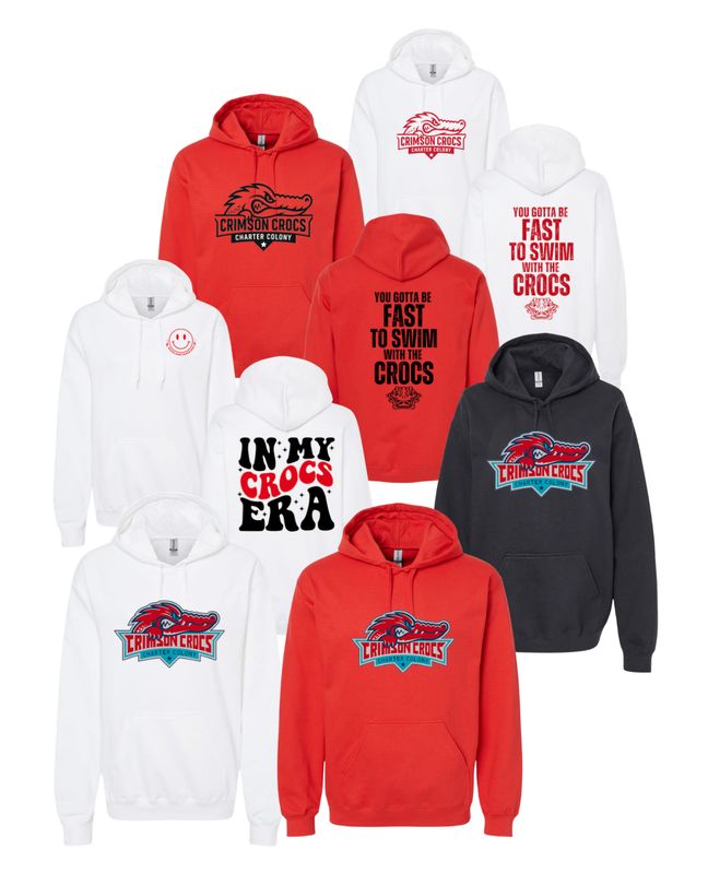 Charter Colony Crimson Crocs Team  Hoodie Sweatshirt - 3 Design Options - White, Black or Red