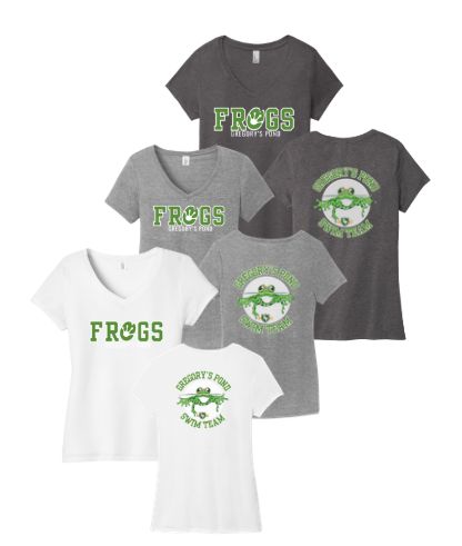 Gregorys Pond Ladies V-Neck Tee - Heathered Charcoal, Grey Frost or White -TEAM - Adult