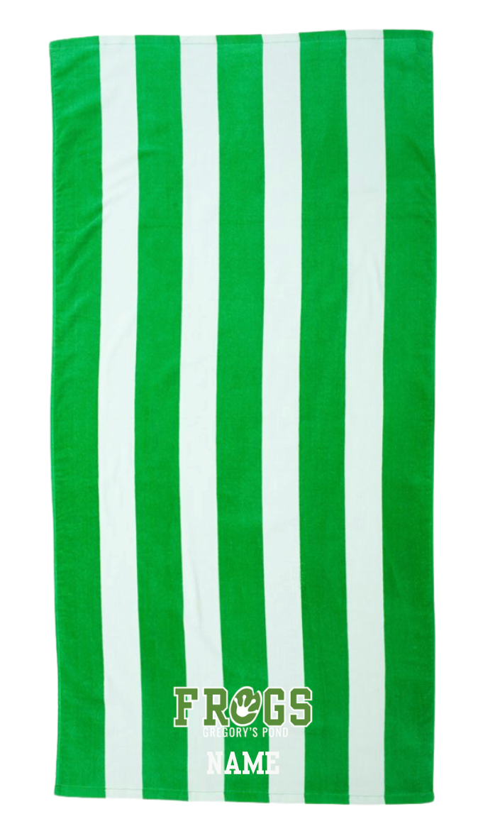 Gregorys Pond Custom Embroidered Beach Towel- Kelly Green Stripe