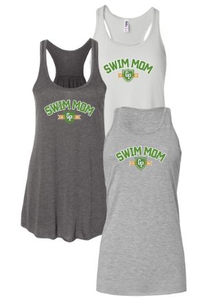 Gregorys Pond Ladies Flowy Racerback Tank - Athletic Grey, Dark Grey Heather or White - SWIM MOM - Adult