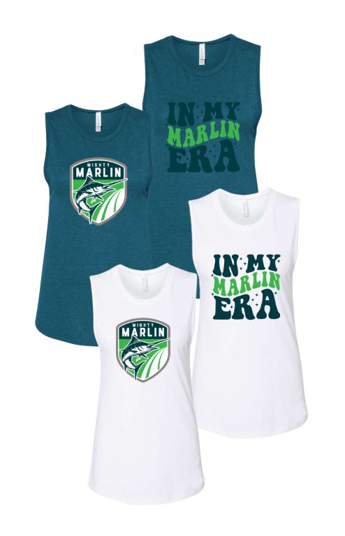 Smoketree Mighty Marlin Ladies Muscle Tank Top - White or Deep Teal - 2 Design Options