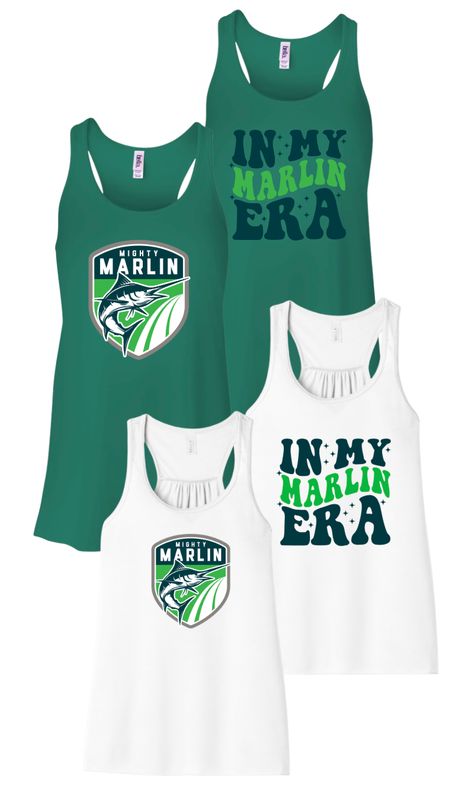 Smoketree Mighty Marlin Ladies Flowy Racerback Tank - White or Kelly Green - 2 Designs - Adult