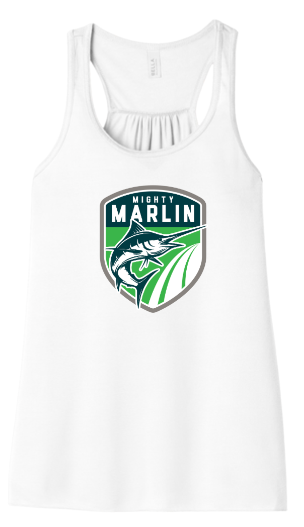 Smoketree Mighty Marlin Ladies Flowy Racerback Tank - White or Kelly Green - 2 Designs - Adult