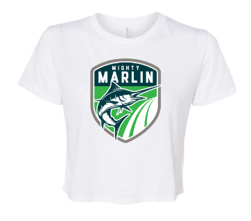Smoketree Mighty Marlin Ladies Flowy Crop Tee - White - 2 Designs