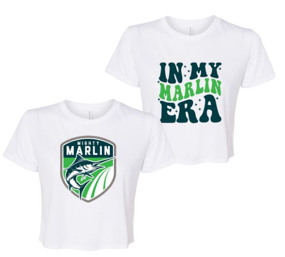 Smoketree Mighty Marlin Ladies Flowy Crop Tee - White - 2 Designs Smoketree Mighty Marlin Ladies Flowy Crop Tee - White - 2 Designs