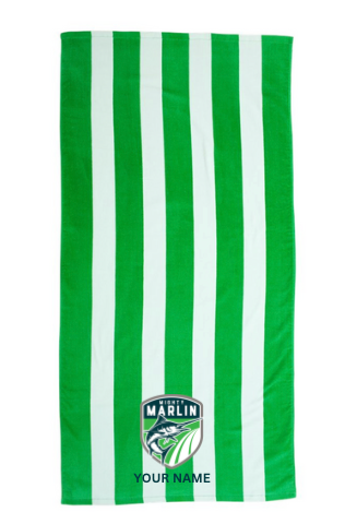 Smoketree Mighty Marlin Embroidered Beach Towel- Kelly Stripe Smoketree Mighty Marlin Embroidered Beach Towel- Kelly Stripe