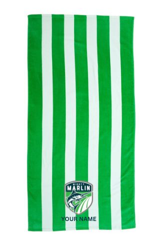 Smoketree Mighty Marlin Embroidered Beach Towel- Kelly Stripe