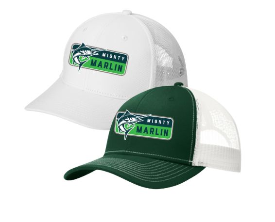 Smoketree Mighty Marlin Custom Embroidered Snapback Trucker Cap Hat- Dark Green/White or White