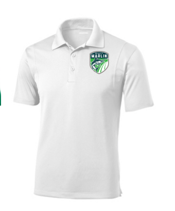 Smoketree Mighty Marlin Mens Moisture Wick Polo  with Embroidered - White or Kelly Green - Adult