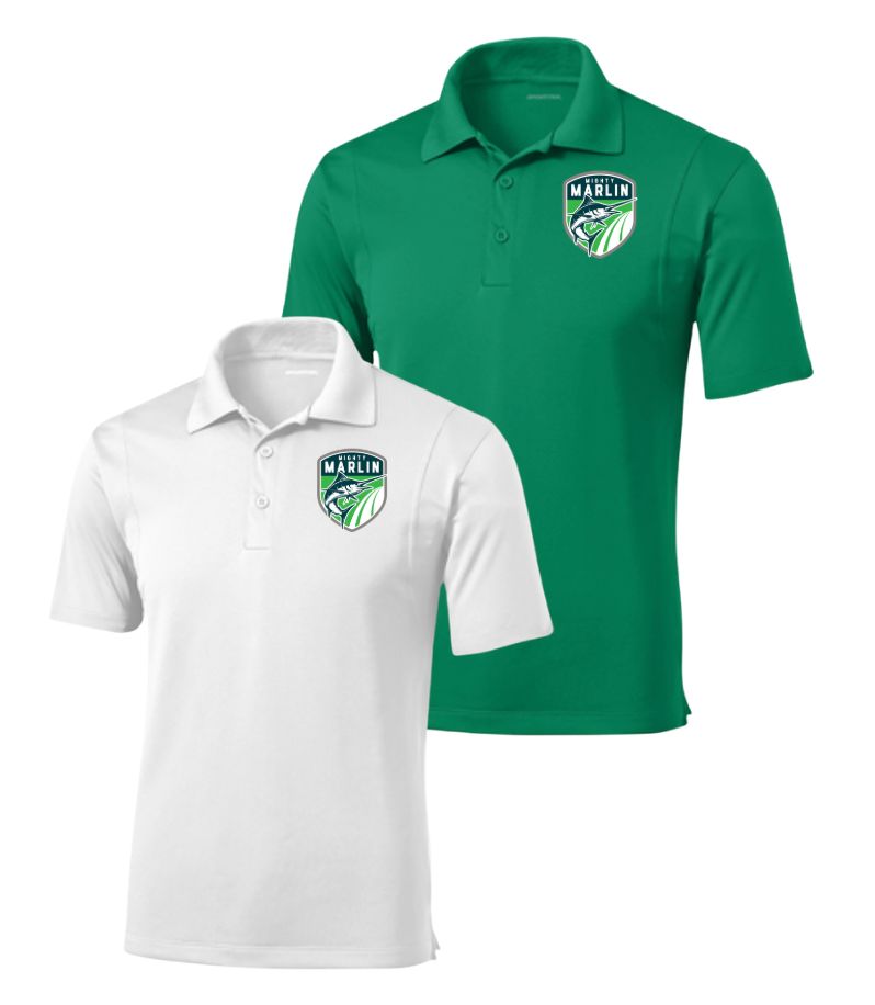 Smoketree Mighty Marlin Mens Moisture Wick Polo  with Embroidered - White or Kelly Green - Adult