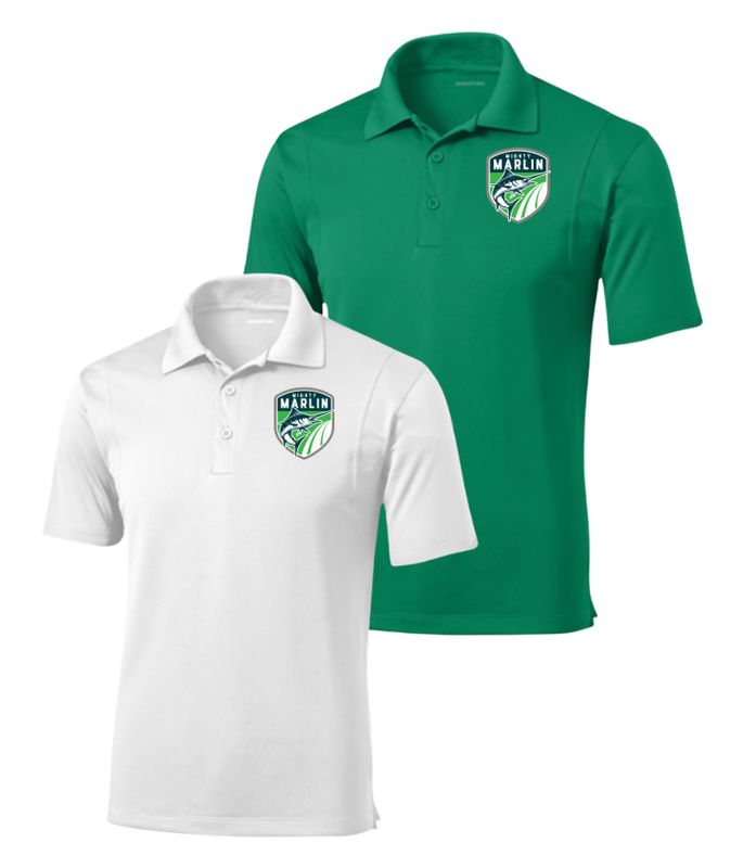 Smoketree Mighty Marlin Mens Moisture Wick Polo  with Embroidered - White or Kelly Green - Adult