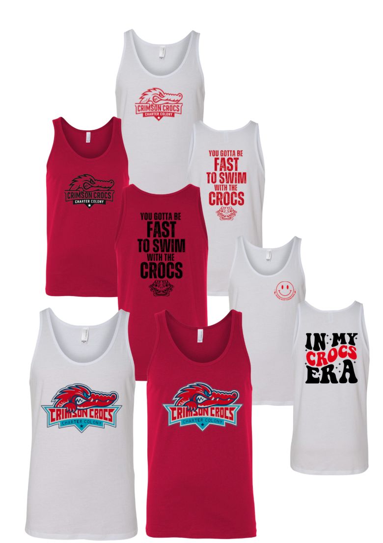 Charter Colony Crimson Crocs Team Unisex Jersey Tank Top - White or Red - 3 Design Options