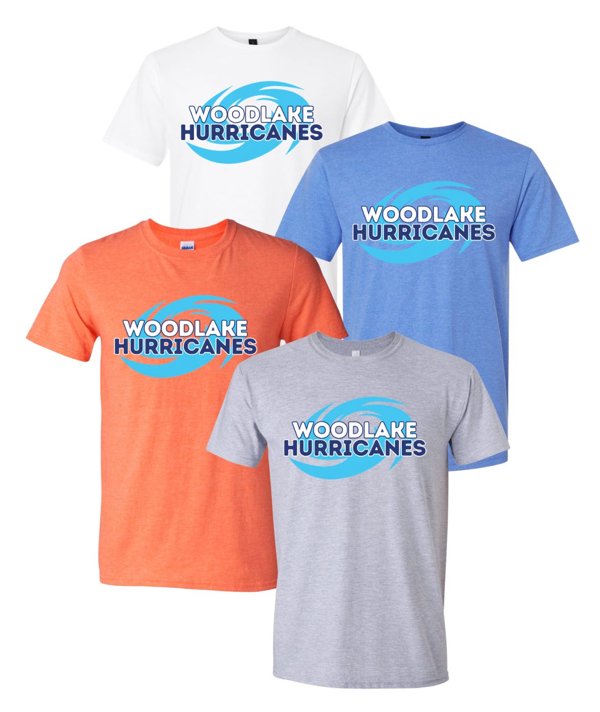 Woodlake Hurricanes Team Short Sleeve T-Shirt - White, Sport Grey Heather Orange or Heather Royal