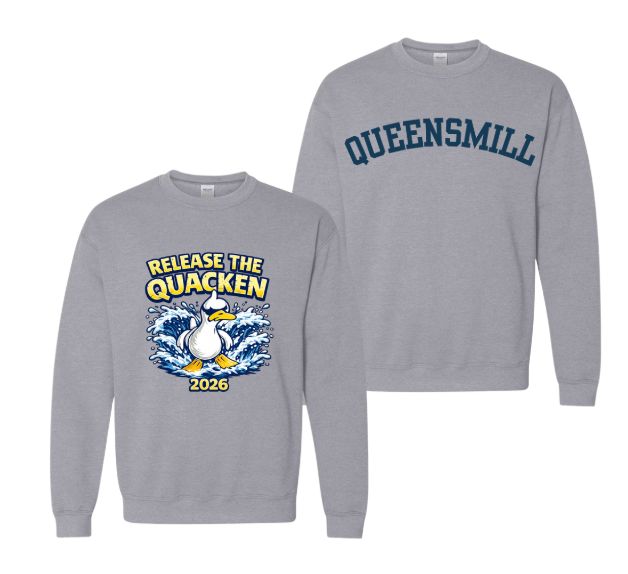 Queensmill Quackers Crew Sweatshirt - Sport Grey - 2 Designs - Adult & Youth Sizes Queensmill Quackers Crew Sweatshirt - Sport Grey - 2 Designs - Adult & Youth Sizes