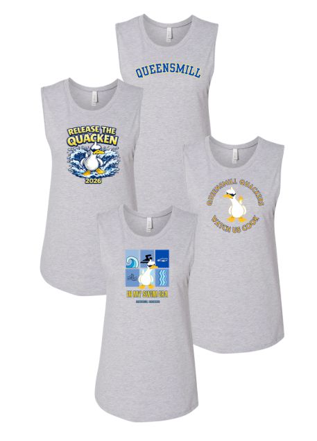 Queensmill Quackers Custom Ladies Muscle Tank Top - Athletic Heather - 4 Design Options - Adult