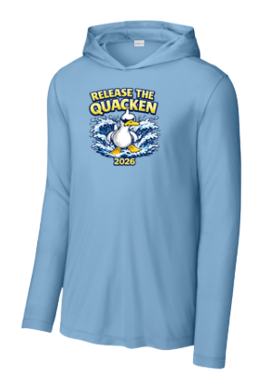 ​Queensmill Quackers UV Pro Long Sleeve Hoodie Tee - Light Blue - 2 Design Options - Adult