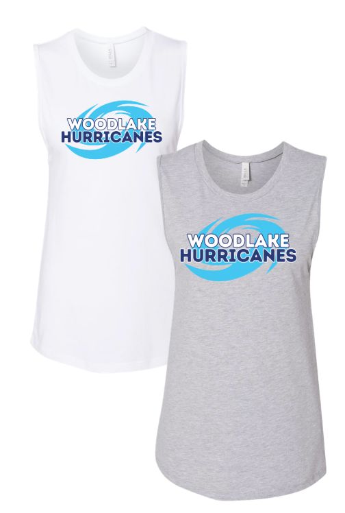 Woodlake Hurricanes Ladies Muscle Tank Top - White or Athletic Heather Woodlake Hurricanes Ladies Muscle Tank Top - White or Athletic Heather