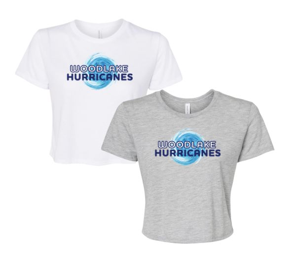Woodlake Hurricanes Ladies Flowy Crop Tee - White or Athletic Heather Woodlake Hurricanes Ladies Flowy Crop Tee - White or Athletic Heather