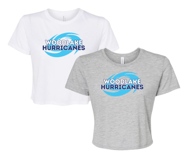 Woodlake Hurricanes Ladies Flowy Crop Tee - White or Athletic Heather Woodlake Hurricanes Ladies Flowy Crop Tee - White or Athletic Heather
