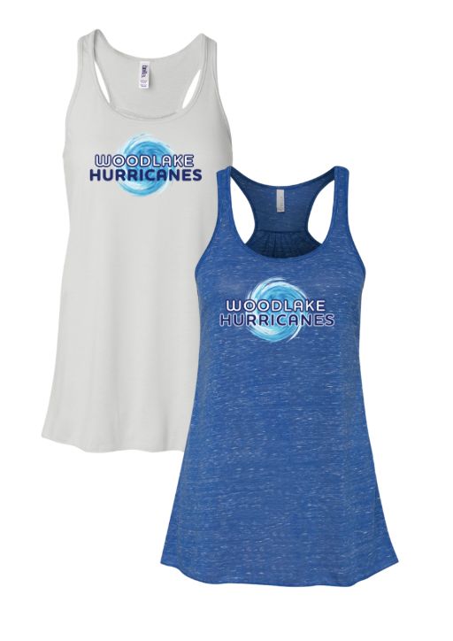 Woodlake Hurricanes Ladies Flowy Racerback Tank - Tru Royal Marble and White