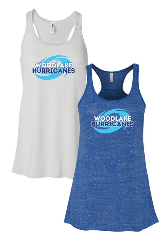 Woodlake Hurricanes Ladies Flowy Racerback Tank - Tru Royal Marble and White Woodlake Hurricanes Ladies Flowy Racerback Tank - Tru Royal Marble and White