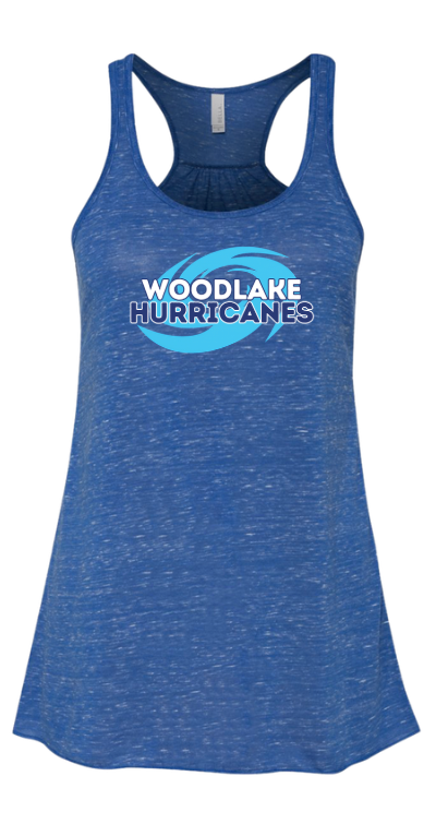 Woodlake Hurricanes Ladies Flowy Racerback Tank - Tru Royal Marble and White