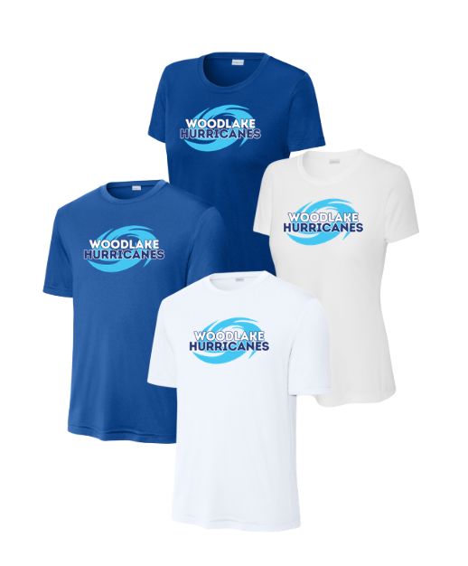 Woodlake Hurricanes Moisture Wick Tee - White or Royal - Mens, Ladies & Youth Woodlake Hurricanes Moisture Wick Tee - White or Royal - Mens, Ladies & Youth