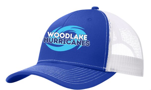 Woodlake Hurricanes Embroidered Snapback Trucker Cap Hat- White/Royal