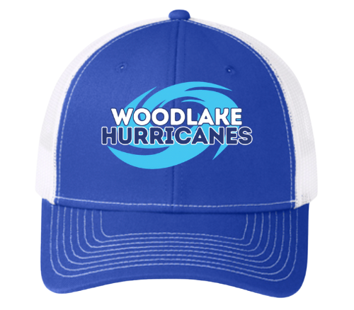 Woodlake Hurricanes Embroidered Snapback Trucker Cap Hat- White/Royal
