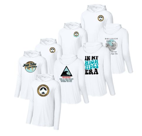 Hallsley High Tides  UV Pro Long Sleeve Hoodie Tee - White - 5 Design Options - Adult
