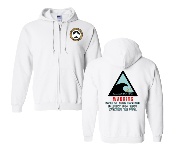 Hallsley High Tides Custom Team ADULT ZIP UP Hoodie Sweatshirt - White - 4 Design Options