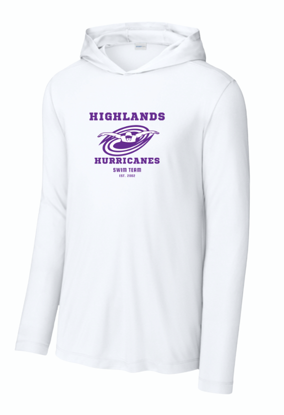 ​The Highlands Hurricanes  UV Pro Long Sleeve Hoodie Tee -White or Dark Smoke Grey - Adult