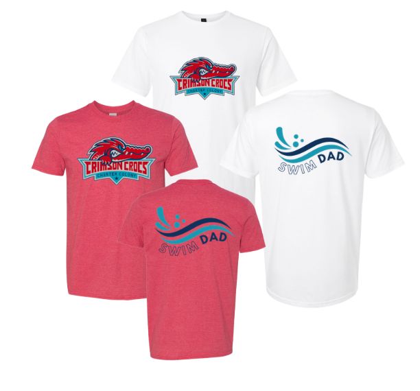 Charter Colony Crimson Crocs "Swim Dad"  T-Shirt - White or Heather Red - Adult Sizes